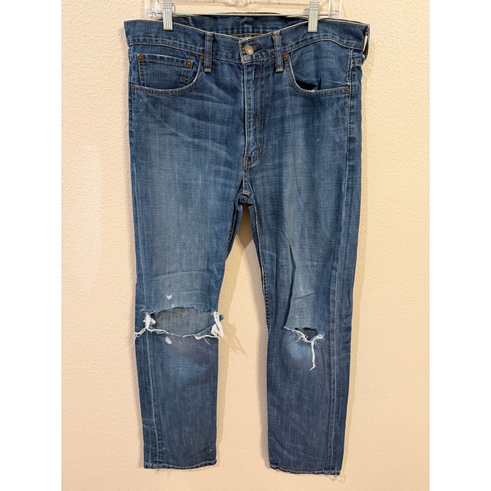 Levi's 513 Mens Jeans‎ 34x32 Slim Straight Blue Distressed Ripped